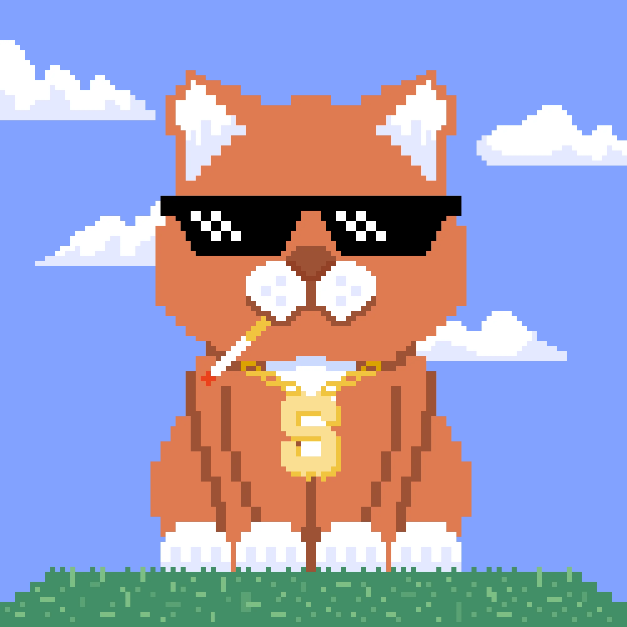 Пиксельное изображение крутого уверенного кота в темных очках