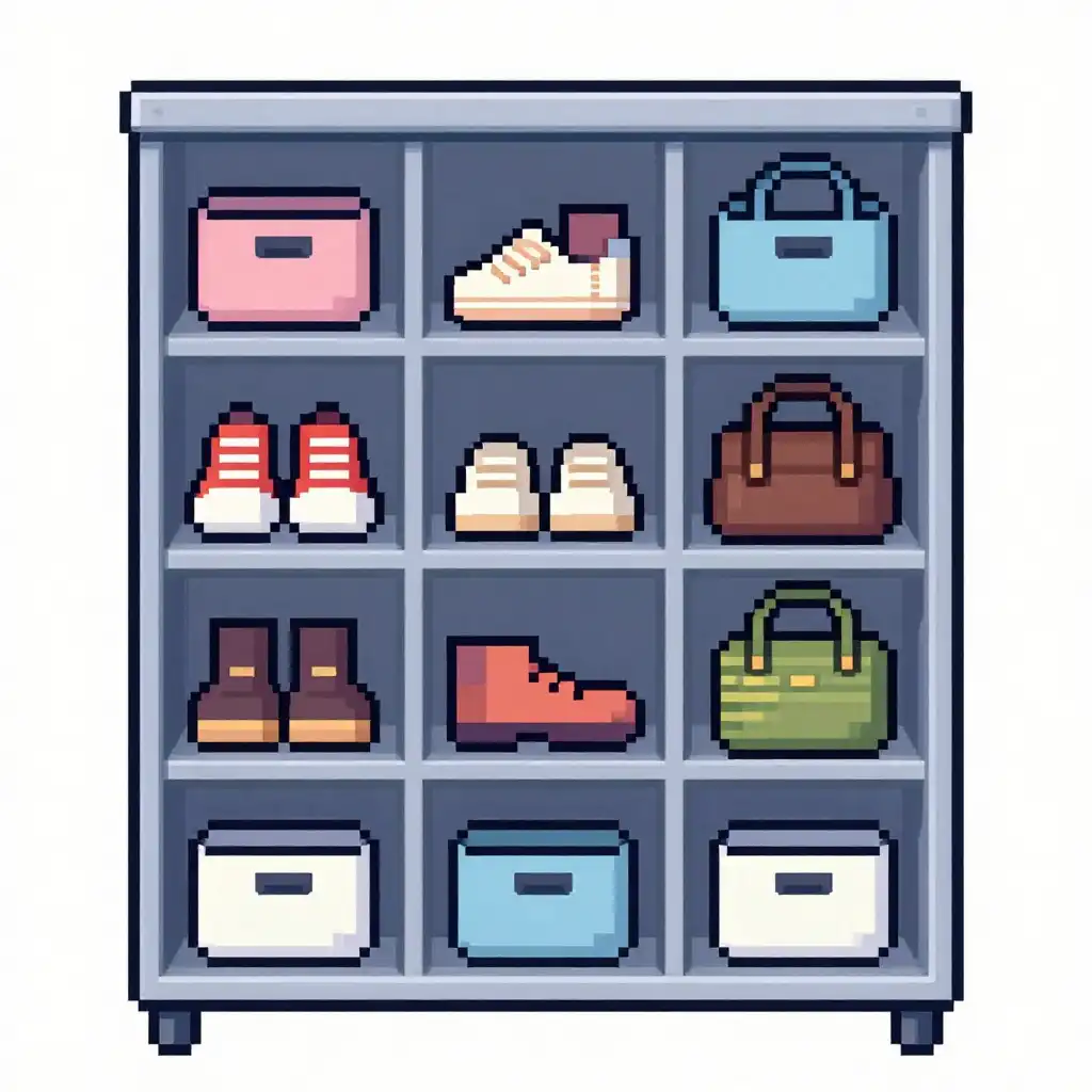 Пиксельный шкаф с заполненными полками